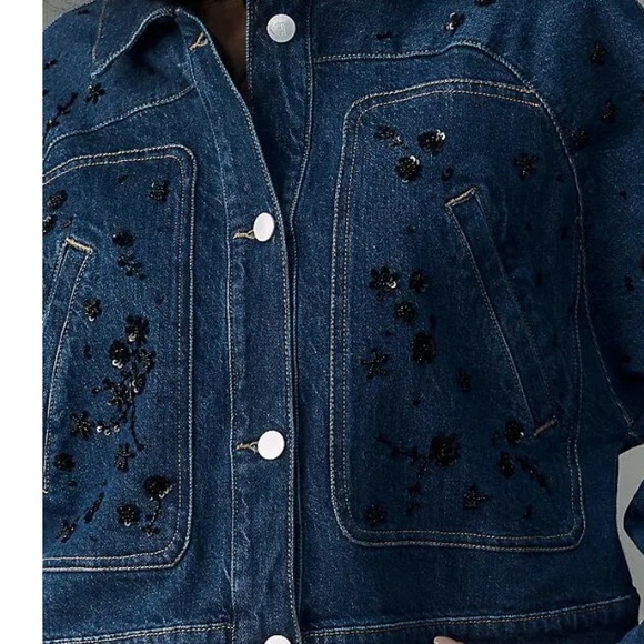 Pilcro Dark Blue Embellished Jean Jacket - Picture 3 of 11
